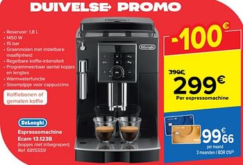 Promoties Delonghi espressomachine ecam 13.123b - Delonghi - Geldig van 22/05/2024 tot 03/06/2024 bij Carrefour