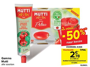 Promoties Dubbel tomatenconcentraat in tube - Mutti - Geldig van 22/05/2024 tot 03/06/2024 bij Carrefour