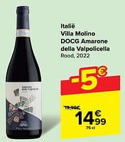 Promoties Italië villa molino docg amarone della valpolicella rood - Rode wijnen - Geldig van 22/05/2024 tot 03/06/2024 bij Carrefour