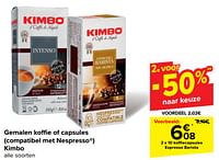 Promoties Koffiecapsules espresso barista - Kimbo - Geldig van 22/05/2024 tot 03/06/2024 bij Carrefour