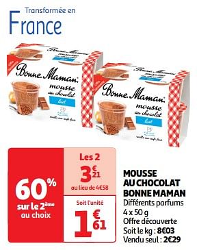 Promoties Mousse au chocolat bonne maman - Bonne Maman - Geldig van 22/05/2024 tot 26/05/2024 bij Auchan