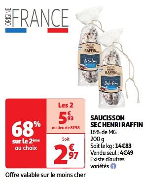 Promoties Saucisson sec henri raffin - Henri Raffin - Geldig van 22/05/2024 tot 26/05/2024 bij Auchan