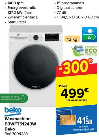 Promoties Wasmachine b3wft51243w beko - Beko - Geldig van 22/05/2024 tot 03/06/2024 bij Carrefour