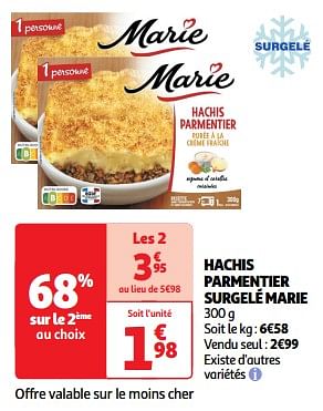 Promoties Hachis parmentier surgelé marie - Marie - Geldig van 22/05/2024 tot 26/05/2024 bij Auchan
