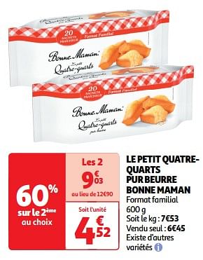 Promoties Le petit quatrequarts pur beurre bonne maman - Bonne Maman - Geldig van 22/05/2024 tot 26/05/2024 bij Auchan
