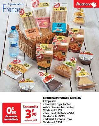 Promotions Menu pause snack auchan - Produit Maison - Auchan Ronq - Valide de 22/05/2024 à 26/05/2024 chez Auchan Ronq