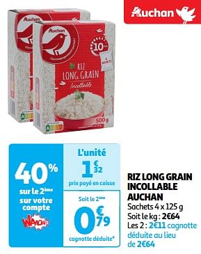Promoties Riz long grain incollable auchan - Huismerk - Auchan - Geldig van 22/05/2024 tot 26/05/2024 bij Auchan