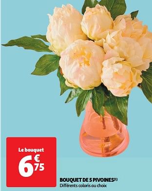Promoties Bouquet de 5 pivoines - Huismerk - Auchan - Geldig van 22/05/2024 tot 26/05/2024 bij Auchan