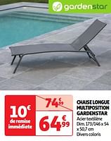 Promoties Chaise longue multiposition gardenstar - GardenStar - Geldig van 22/05/2024 tot 26/05/2024 bij Auchan