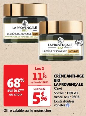 Promoties Crème anti-âge bio la provençale - La Provencale - Geldig van 22/05/2024 tot 26/05/2024 bij Auchan