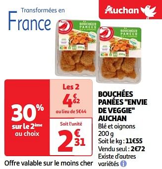 Promoties Bouchées panées envie de veggie auchan - Huismerk - Auchan - Geldig van 22/05/2024 tot 27/05/2024 bij Auchan