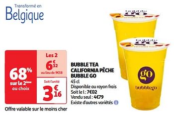 Promoties Bubble tea california pêche bubble go - Bubble Go - Geldig van 22/05/2024 tot 27/05/2024 bij Auchan