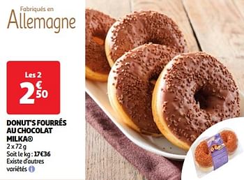 Promoties Donut`s fourrés au chocolat milka - Milka - Geldig van 22/05/2024 tot 27/05/2024 bij Auchan