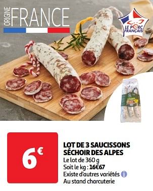 Promoties Lot de 3 saucissons séchoir des alpes - Le Sechoir des Alpes - Geldig van 22/05/2024 tot 27/05/2024 bij Auchan