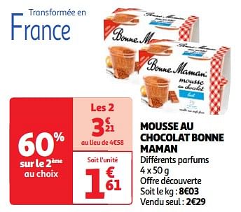Promoties Mousse au chocolat bonne maman - Bonne Maman - Geldig van 22/05/2024 tot 27/05/2024 bij Auchan