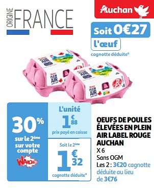 Promoties Oeufs de poules élevées en plein air label rouge auchan - Huismerk - Auchan - Geldig van 22/05/2024 tot 27/05/2024 bij Auchan