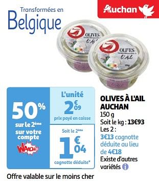 Promoties Olives à l`ail auchan - Huismerk - Auchan - Geldig van 22/05/2024 tot 27/05/2024 bij Auchan