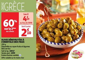 Promoties Olives dénoyautées à l`orientale croc frais - Croc Frais - Geldig van 22/05/2024 tot 27/05/2024 bij Auchan