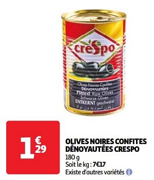 Promoties Olives noires confites dénoyautées crespo - Crespo - Geldig van 22/05/2024 tot 27/05/2024 bij Auchan