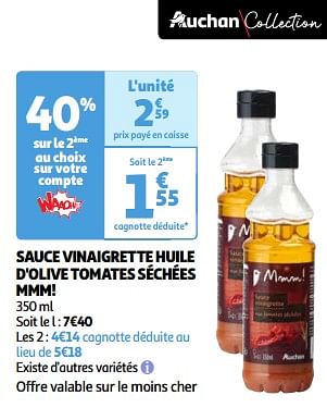 Promoties Sauce vinaigrette huile d`olive tomates séchées mmm! - Huismerk - Auchan - Geldig van 22/05/2024 tot 27/05/2024 bij Auchan