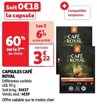 Promotions Capsules café royal - Café Royal  - Valide de 22/05/2024 à 27/05/2024 chez Auchan Ronq