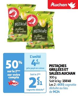 Promotions Pistaches grillées et salées auchan - Produit Maison - Auchan Ronq - Valide de 22/05/2024 à 27/05/2024 chez Auchan Ronq