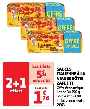 Promotions Sauces italienne à la viande rôtie zapetti - Zapetti - Valide de 22/05/2024 à 27/05/2024 chez Auchan Ronq