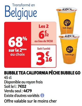 Promotions Bubble tea california pêche bubble go - Bubble Go - Valide de 22/05/2024 à 26/05/2024 chez Auchan Ronq