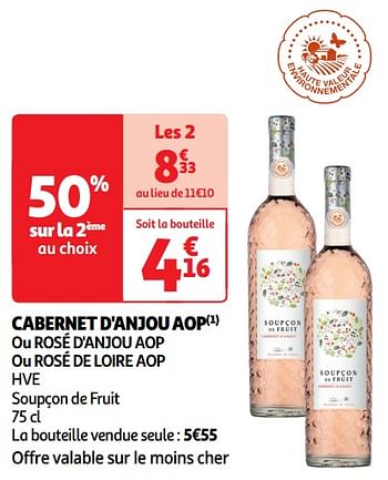 Promotions Cabernet d`anjou aop ou rosé d`anjou aop ou rosé de loire aop - Vins rosé - Valide de 22/05/2024 à 26/05/2024 chez Auchan Ronq