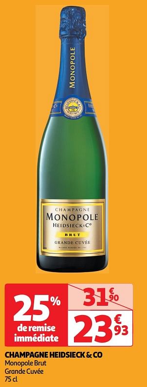 Promotions Champagne heidsieck + co monopole brut grande cuvée - Champagne - Valide de 22/05/2024 à 26/05/2024 chez Auchan Ronq
