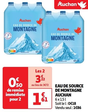 Promotions Eau de source de montagne auchan - Produit Maison - Auchan Ronq - Valide de 22/05/2024 à 26/05/2024 chez Auchan Ronq
