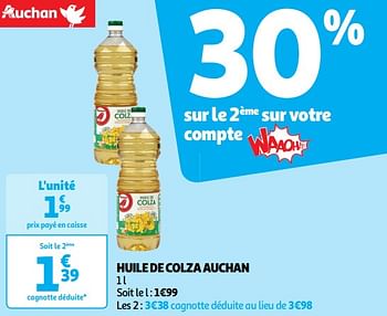 Promotions Huile de colza auchan - Produit Maison - Auchan Ronq - Valide de 22/05/2024 à 26/05/2024 chez Auchan Ronq
