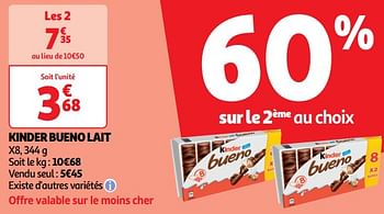 Promotions Kinder bueno lait - Kinder - Valide de 22/05/2024 à 26/05/2024 chez Auchan Ronq