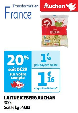 Promotions Laitue iceberg auchan - Produit Maison - Auchan Ronq - Valide de 22/05/2024 à 26/05/2024 chez Auchan Ronq