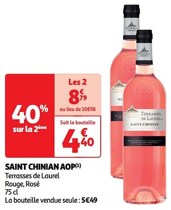 Promotions Saint chinian aop terrasses de laurel rouge, rosé - Vins rosé - Valide de 22/05/2024 à 26/05/2024 chez Auchan Ronq