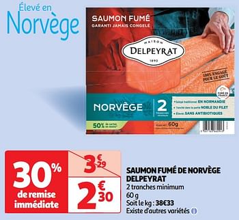 Promotions Saumon fumé de norvège delpeyrat - Delpeyrat - Valide de 22/05/2024 à 26/05/2024 chez Auchan Ronq