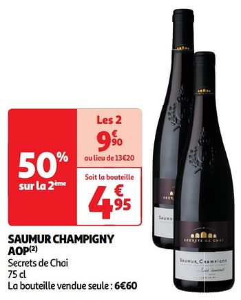 Promotions Saumur champigny aop secrets de chai - Vins rouges - Valide de 22/05/2024 à 26/05/2024 chez Auchan Ronq