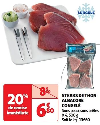 Promotions Steaks de thon albacore congelé - Produit Maison - Auchan Ronq - Valide de 22/05/2024 à 26/05/2024 chez Auchan Ronq