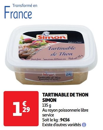 Promotions Tartinable de thon simon - Simon - Valide de 22/05/2024 à 26/05/2024 chez Auchan Ronq