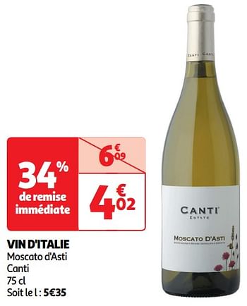 Promotions Vin d`italie moscato d`asti canti - Vins blancs - Valide de 22/05/2024 à 26/05/2024 chez Auchan Ronq