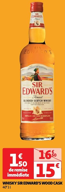 Promotions Whisky sir edward`s wood cask - Sir Edward's - Valide de 22/05/2024 à 26/05/2024 chez Auchan Ronq
