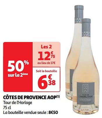 Promoties Côtes de provence aop tour de l`horloge - Rosé wijnen - Geldig van 22/05/2024 tot 27/05/2024 bij Auchan