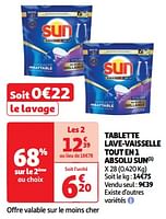 Promotions Tablette lave-vaisselle tout en 1 absolu sun - Sun - Valide de 22/05/2024 à 26/05/2024 chez Auchan Ronq