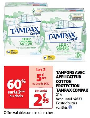 Promotions Tampons avec applicateur cotton protection tampax compak - Tampax - Valide de 22/05/2024 à 26/05/2024 chez Auchan Ronq