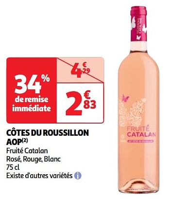 Promoties Côtes du roussillon aop fruité catalan - Rosé wijnen - Geldig van 22/05/2024 tot 27/05/2024 bij Auchan
