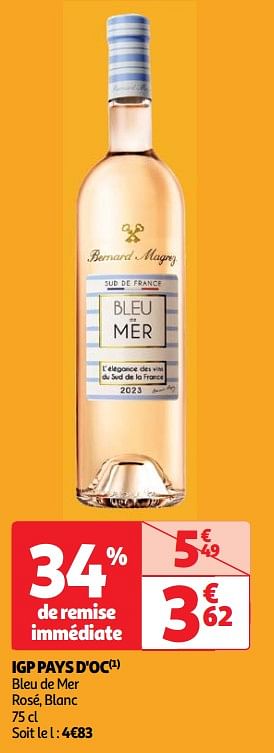 Promoties Igp pays d`oc bleu de mer rosé - Rosé wijnen - Geldig van 22/05/2024 tot 27/05/2024 bij Auchan