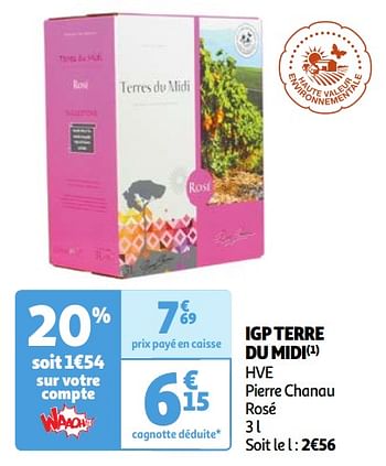 Promoties Igp terre du midi hve pierre chanau rosé - Rosé wijnen - Geldig van 22/05/2024 tot 27/05/2024 bij Auchan
