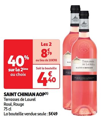 Promoties Saint chinian aop terrasses de laurel - Rosé wijnen - Geldig van 22/05/2024 tot 27/05/2024 bij Auchan