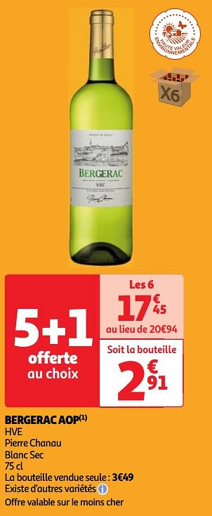 Promoties Bergerac aop hve pierre chanau blanc sec - Witte wijnen - Geldig van 22/05/2024 tot 27/05/2024 bij Auchan
