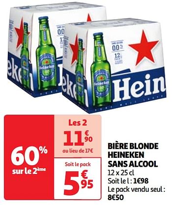 Promoties Bière blonde heineken sans alcool - Heineken - Geldig van 22/05/2024 tot 27/05/2024 bij Auchan